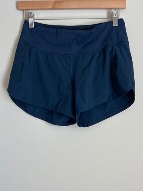 Lululemon Womens Speed Up 4 inch Shorts Running Navy Blue 4 Long EUC